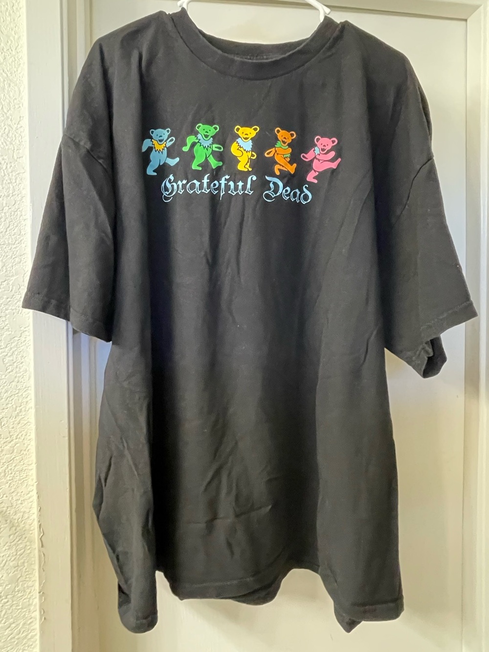Grateful Dead Black Tee with Rainbow Dancing Bears Graphic
